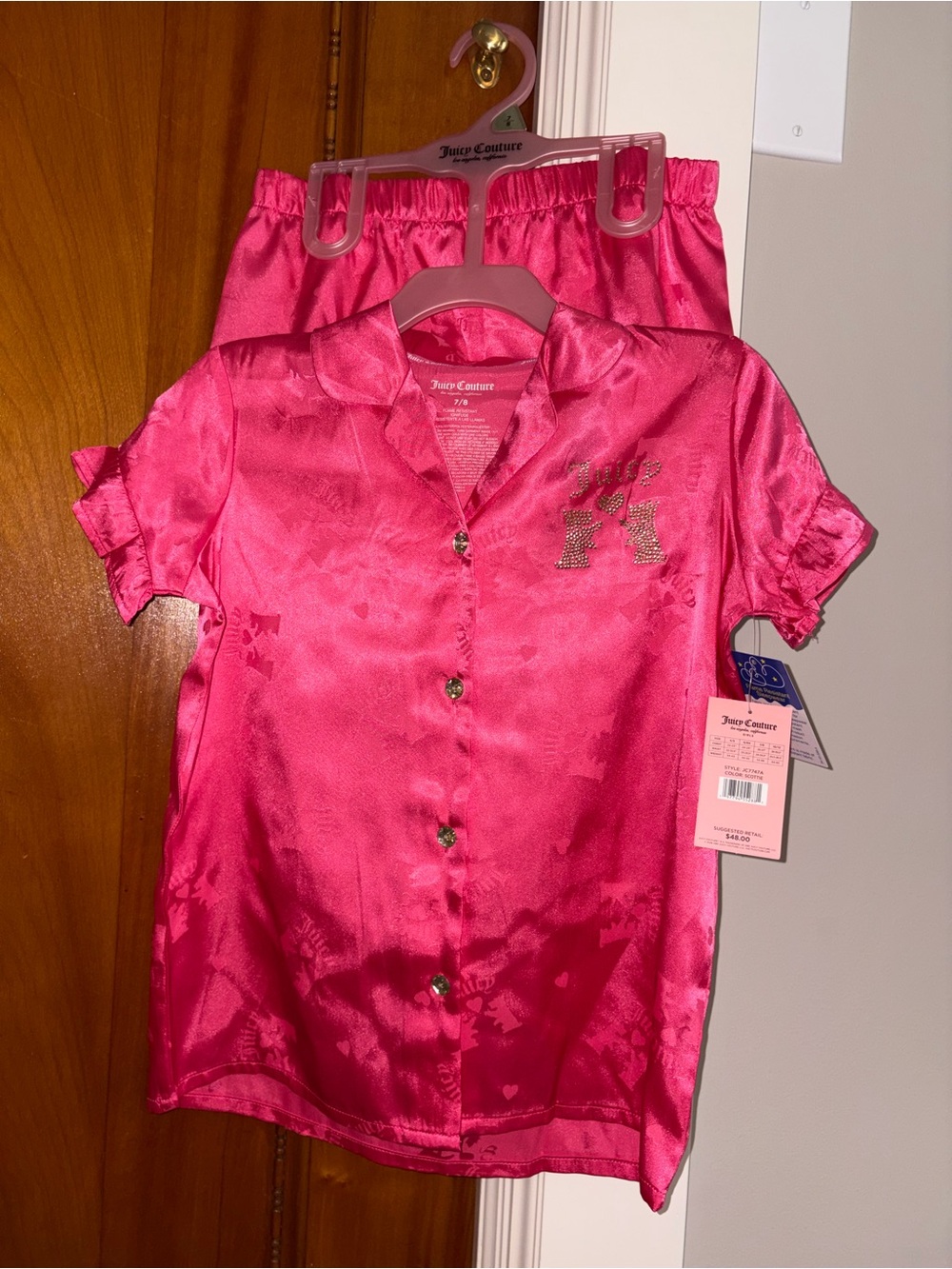 Juicy Couture Girls' Hot Pink Satin Silk NWT Pajama 2 Piece Set